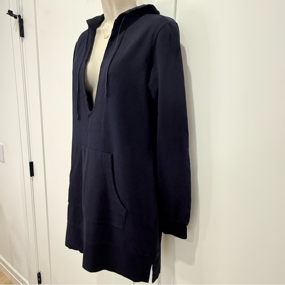 Vince Tunic Hoodie Sweatshirt Deep V Navy Cotton Medium Coastal Chic Beachy - Picture 3 of 10